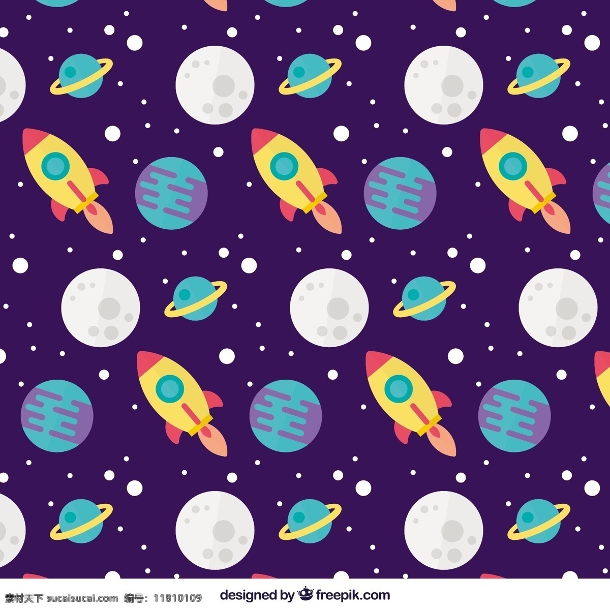 月亮 行星 火箭 大 平面 图案 背景 灯光 色彩 装饰 多彩的背景 夜晚 无缝的图案 平面设计 图案背景 镶嵌 无缝 卫星