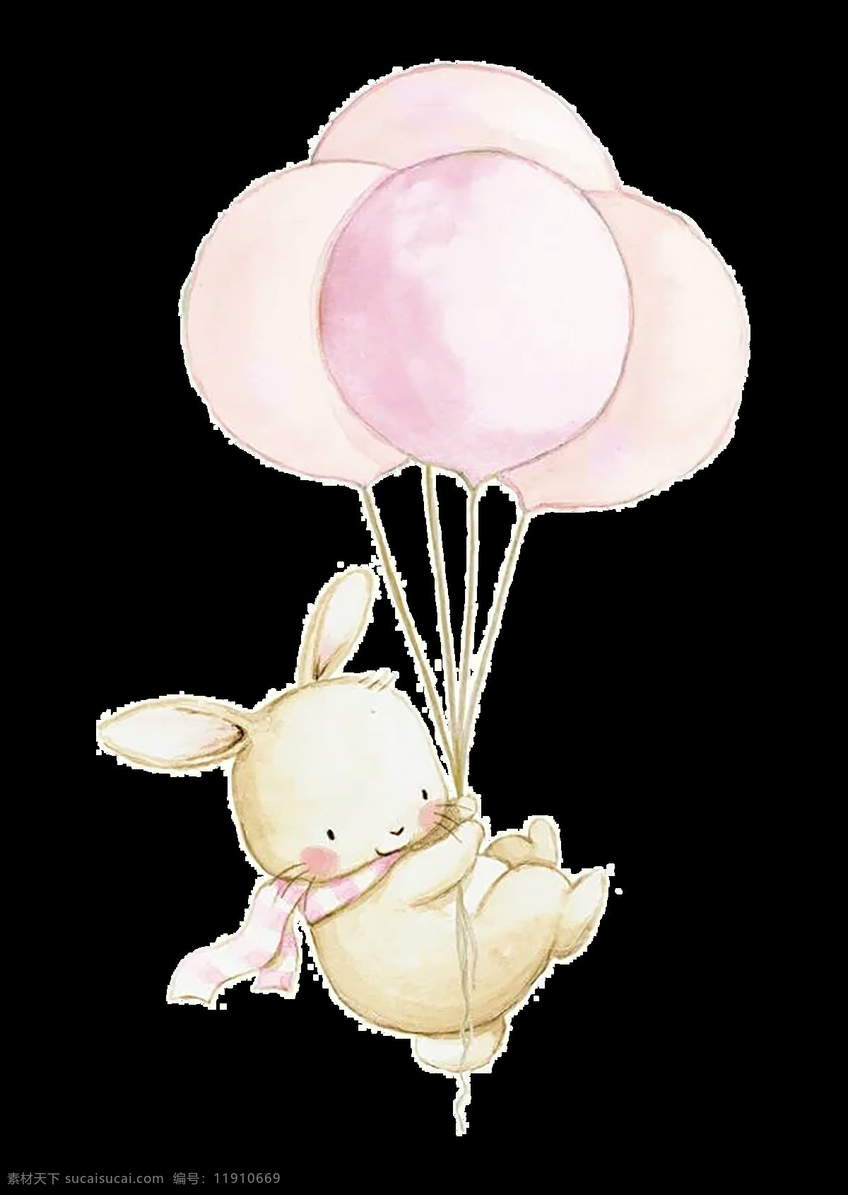 手绘 可爱 兔子 卡通 图案 气球 免抠