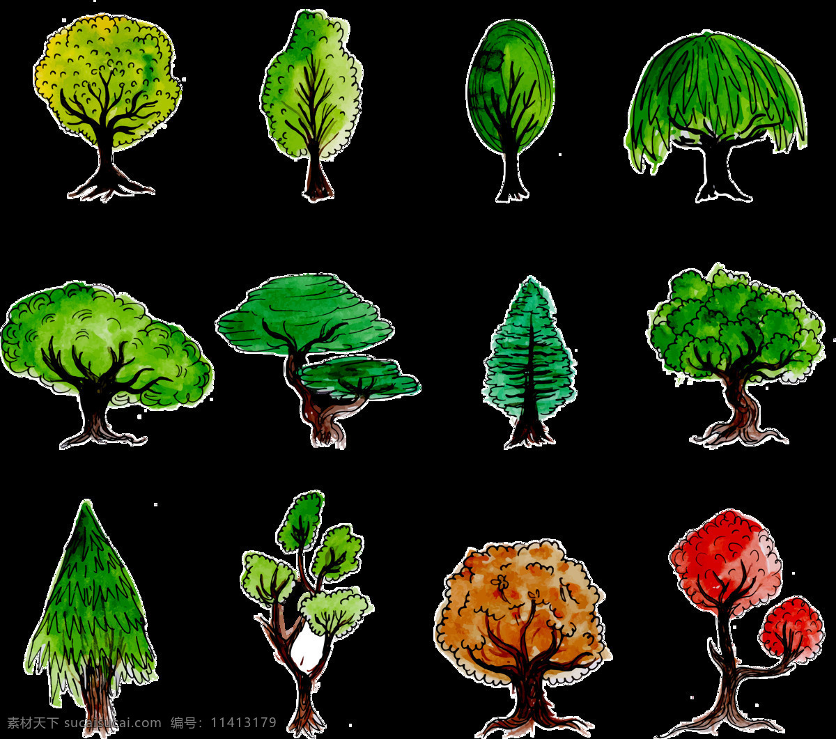手绘 水彩 大树 免 抠 透明 图 层 卡通抽象大树 彩色 抽象 创意 水彩风格大树 水彩素材 创意素材 大树素材
