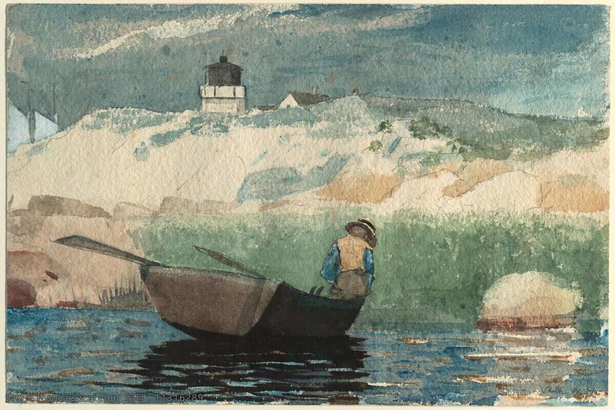 温斯 洛 霍默 水彩画 温斯洛霍默 美国 水彩 美术 绘画 船 灯塔 水 绘画书法 文化艺术