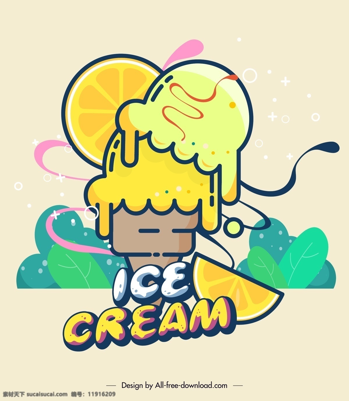 卡通 夏季 冰淇淋 雪糕 树木 柠檬 水果 矢量图 ai格式 卡通设计