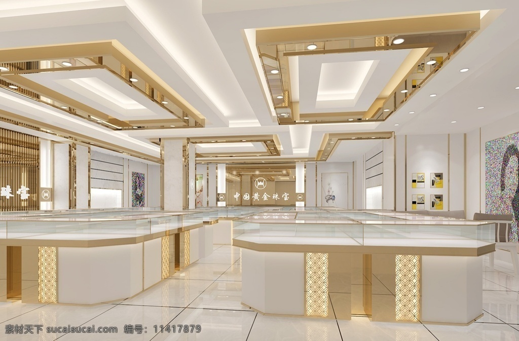 中国珠宝店 黄金珠宝店 造型的天花 大气的柜台 光亮的背景 高端的珠宝 jpg文件 3d设计 3d作品