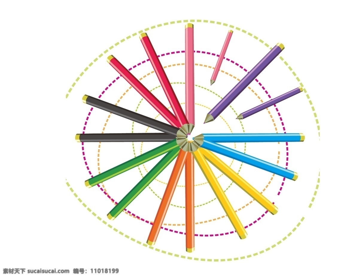 卡通 彩色 铅笔 几何 元素 线条 虚线 圆圈 拼接 手绘 彩色铅笔 ai元素 矢量元素
