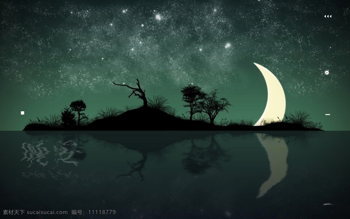 夜晚 湖面 森林 广告 背景 浪漫 月亮 星星 植物 手绘 广告背景