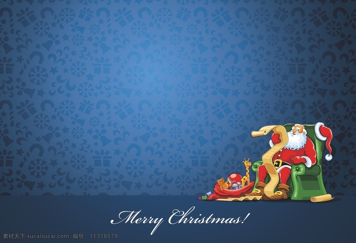 蓝色 圣诞老人 看 愿望 海报 背景 清单 礼物 丰富 矢量 幸福 卡通 童趣 手绘
