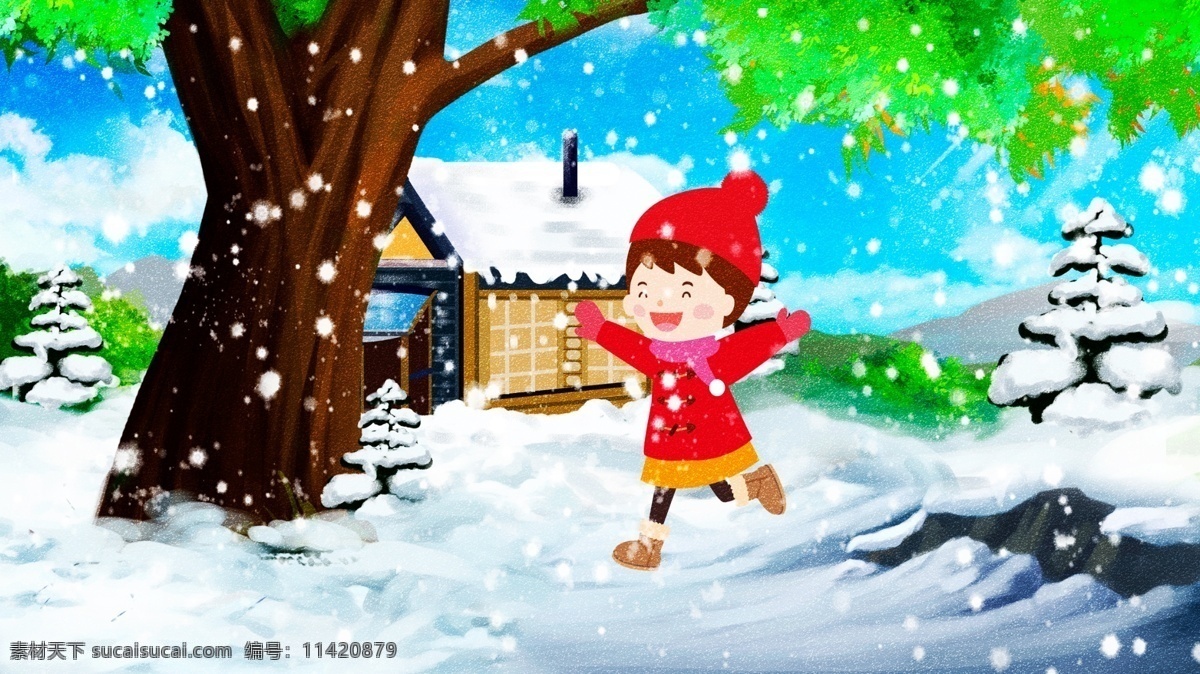 唯美 清新 冬季 雪景 创意 冬日 私语 插画 冬季雪景 女孩 女孩跳舞 手机配图 冬日私语 树 冬季雪