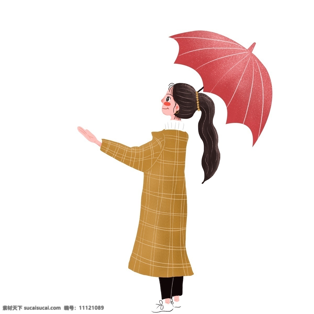 卡通 简约 撑 伞 少女 人物 插画 撑伞 女孩