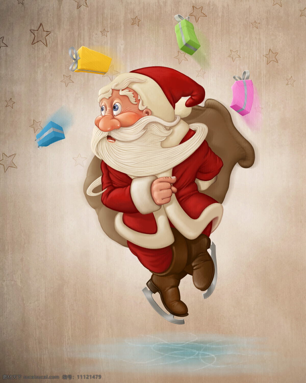 可爱 圣诞老人 卡通画 礼物盒 溜冰鞋 圣诞节 节日素材 节日庆典 生活百科