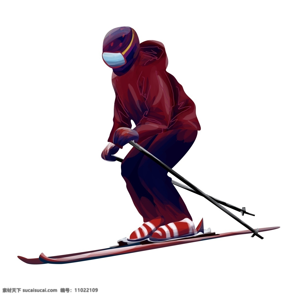 手绘 冬日 滑雪 少年 人物 元素 插画 男生 滑雪装备