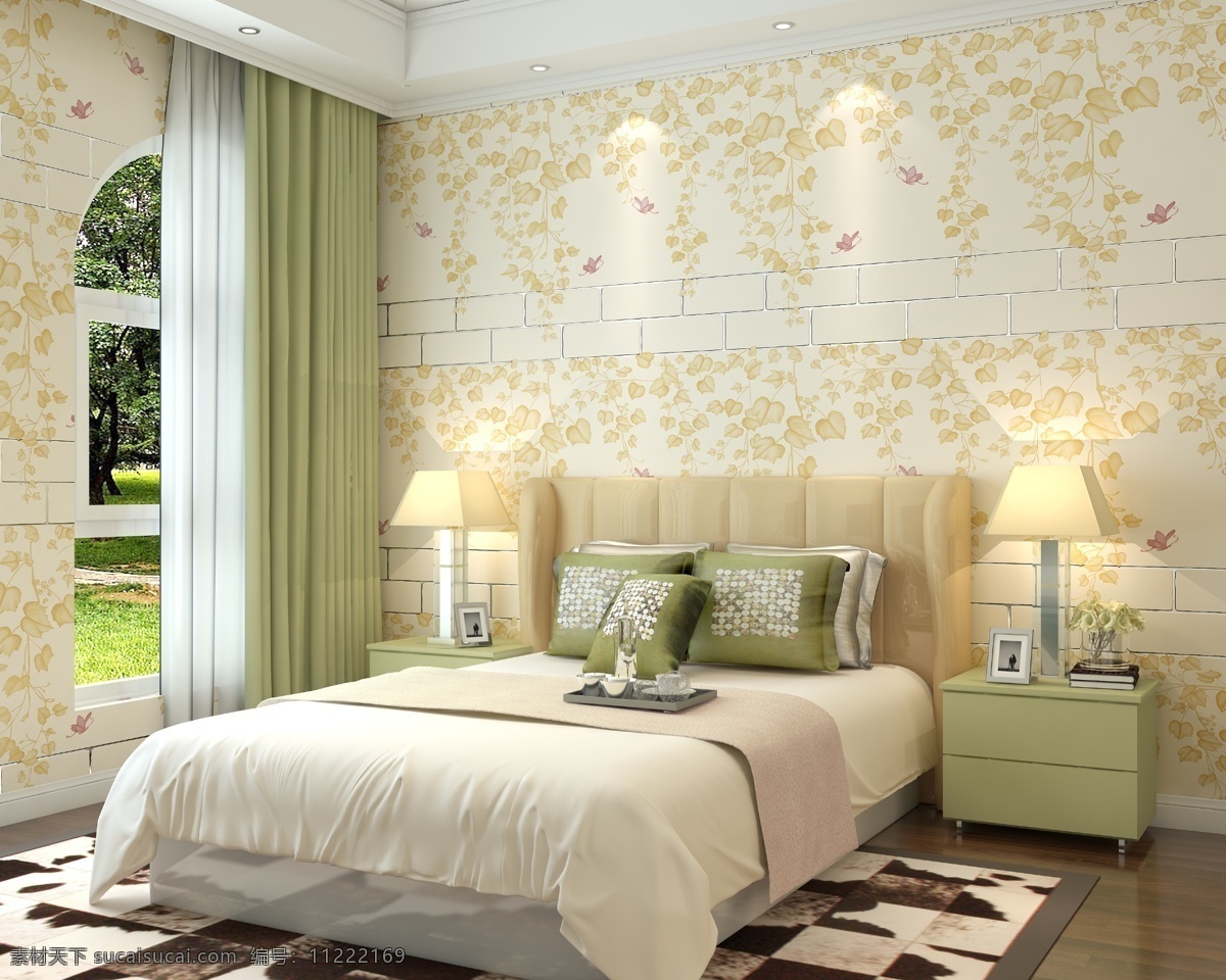 床头 卧室 背景 效果图 枫叶墙纸 韩式 田园 无纺布 沙发背景 场景 环境设计 家居设计
