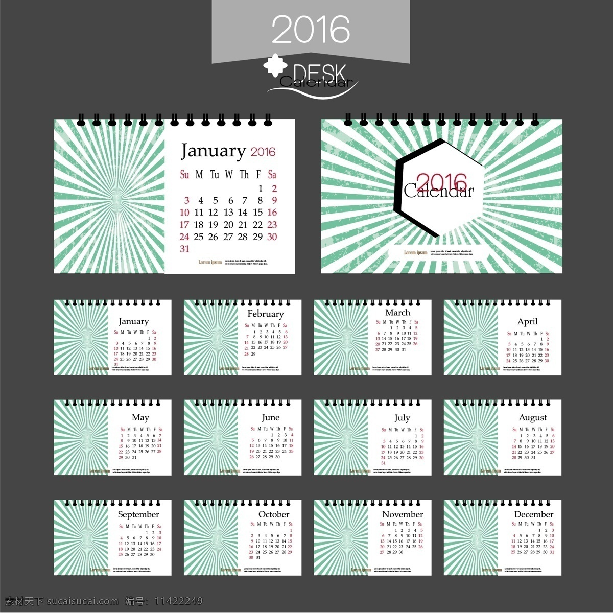 2016 年 日历 主题 矢量 集合 年日历 主题矢量 素材集合 黑色