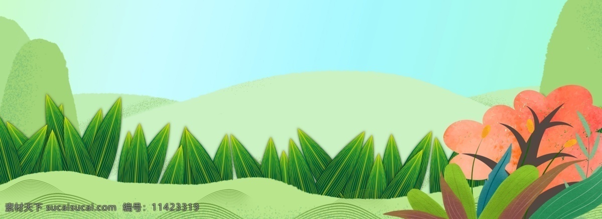 简约 卡通 大 森林 广告 背景 梦幻 草地 大树 绿叶 通用