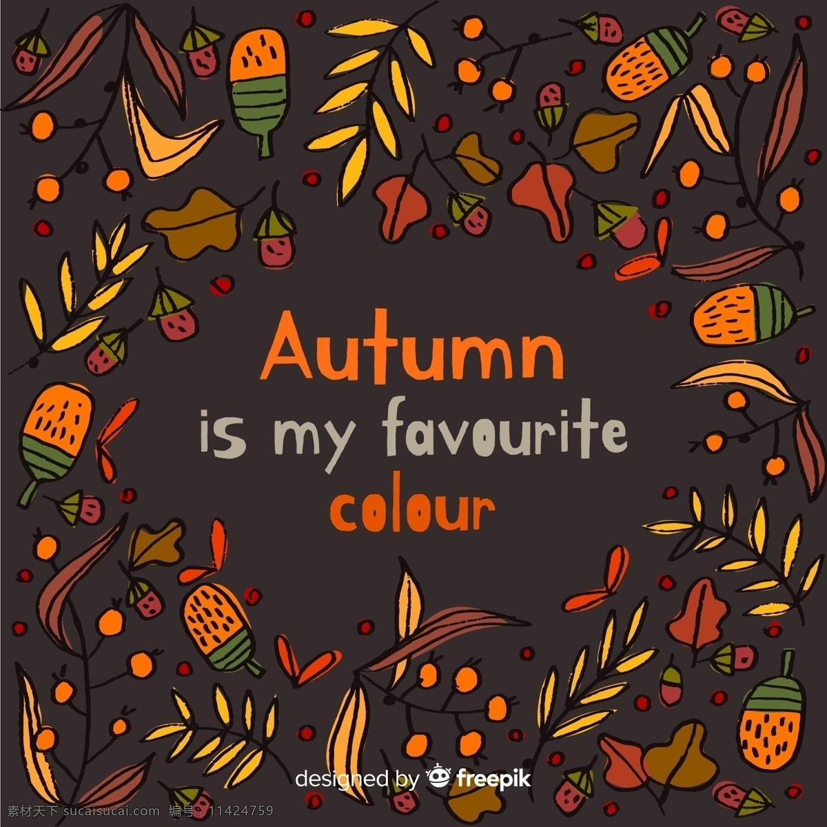 手绘秋季叶子 彩绘秋季元素 矢量素材 橡子 树叶 浆果 落叶 autumn 彩绘 秋季 标志图标 其他图标