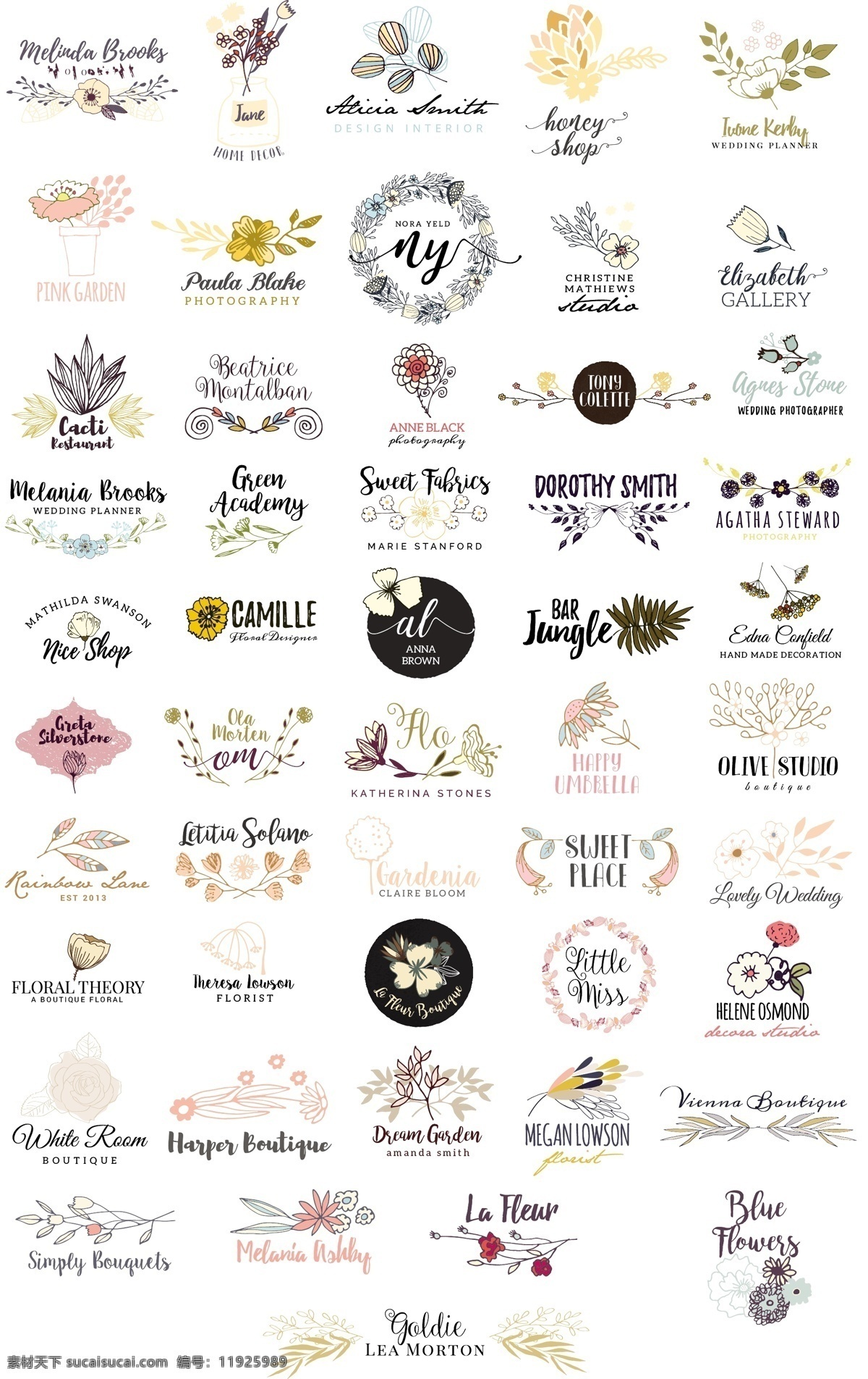 花朵 花卉 logo 矢量 合集 花朵设计 艺术字 英文 彩色 粉色 图标元素 包装设计 logo设计 矢量素材