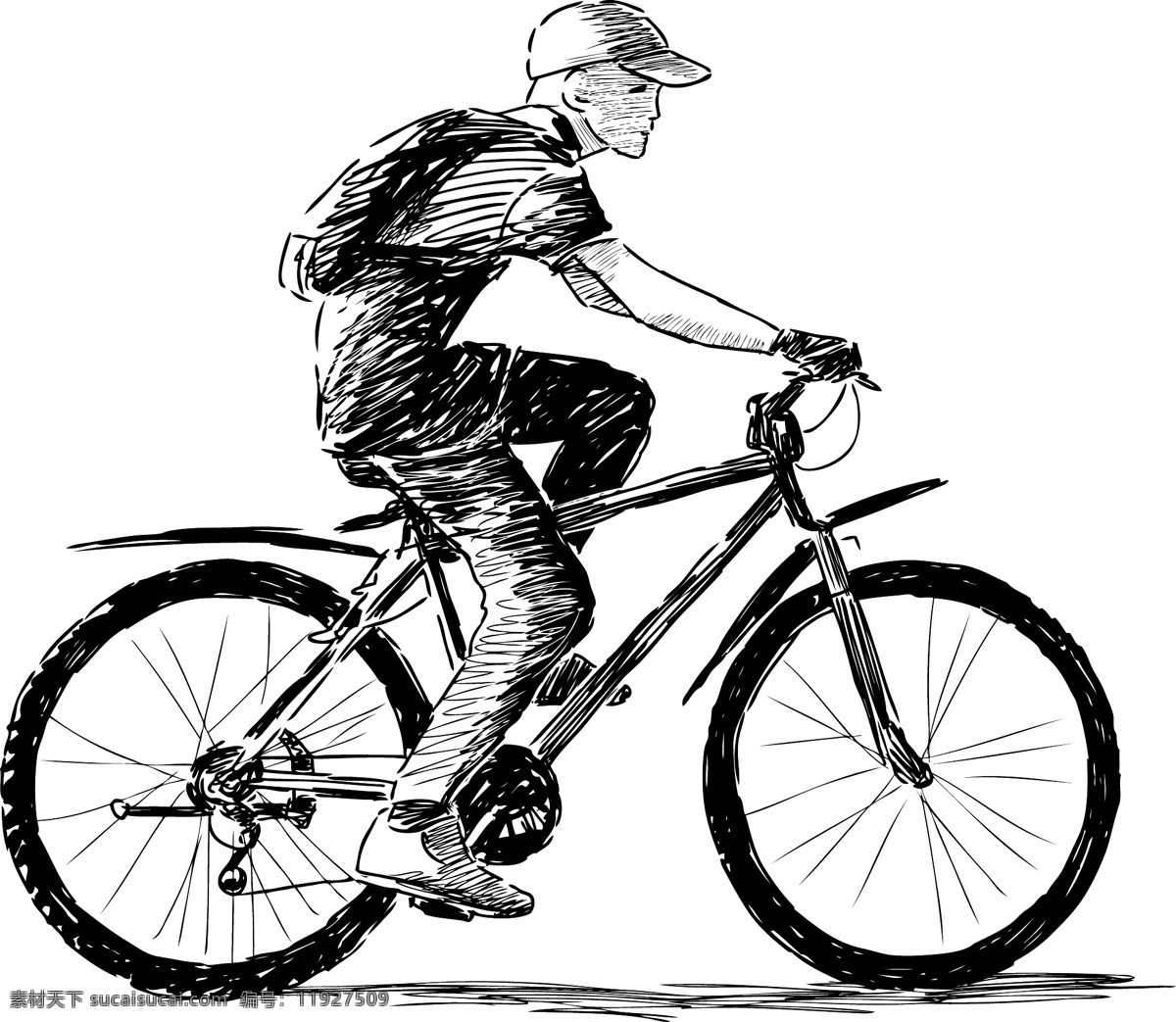 速写 骑 自行车 人 人物 骑自行车 绘画 白色