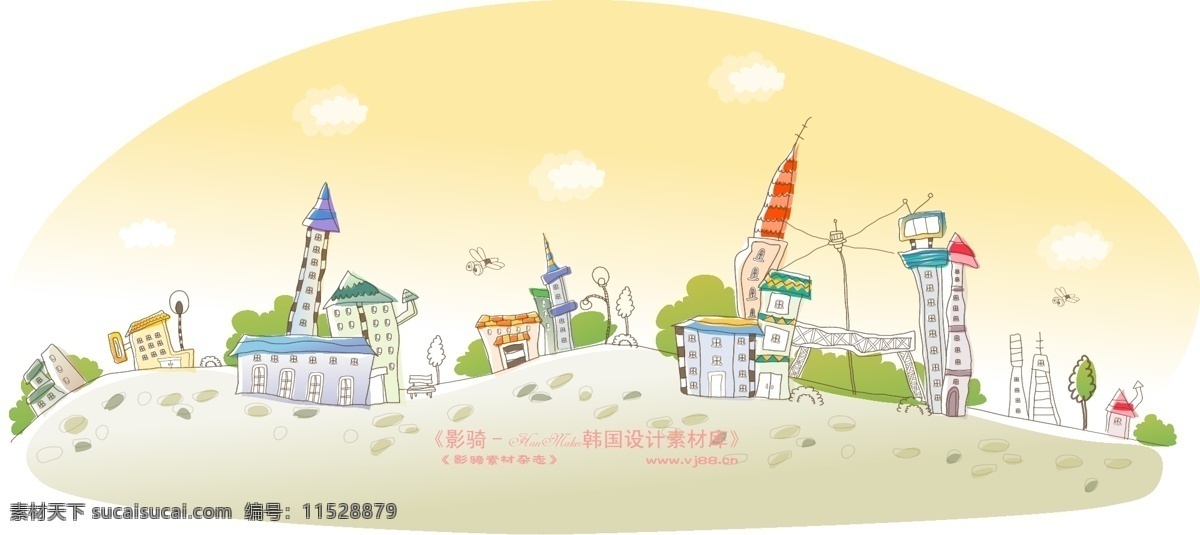 城市 风景 hanmaker 韩国 设计素材 库 城市风景 卡通 漫画 手绘 矢量图 建筑家居