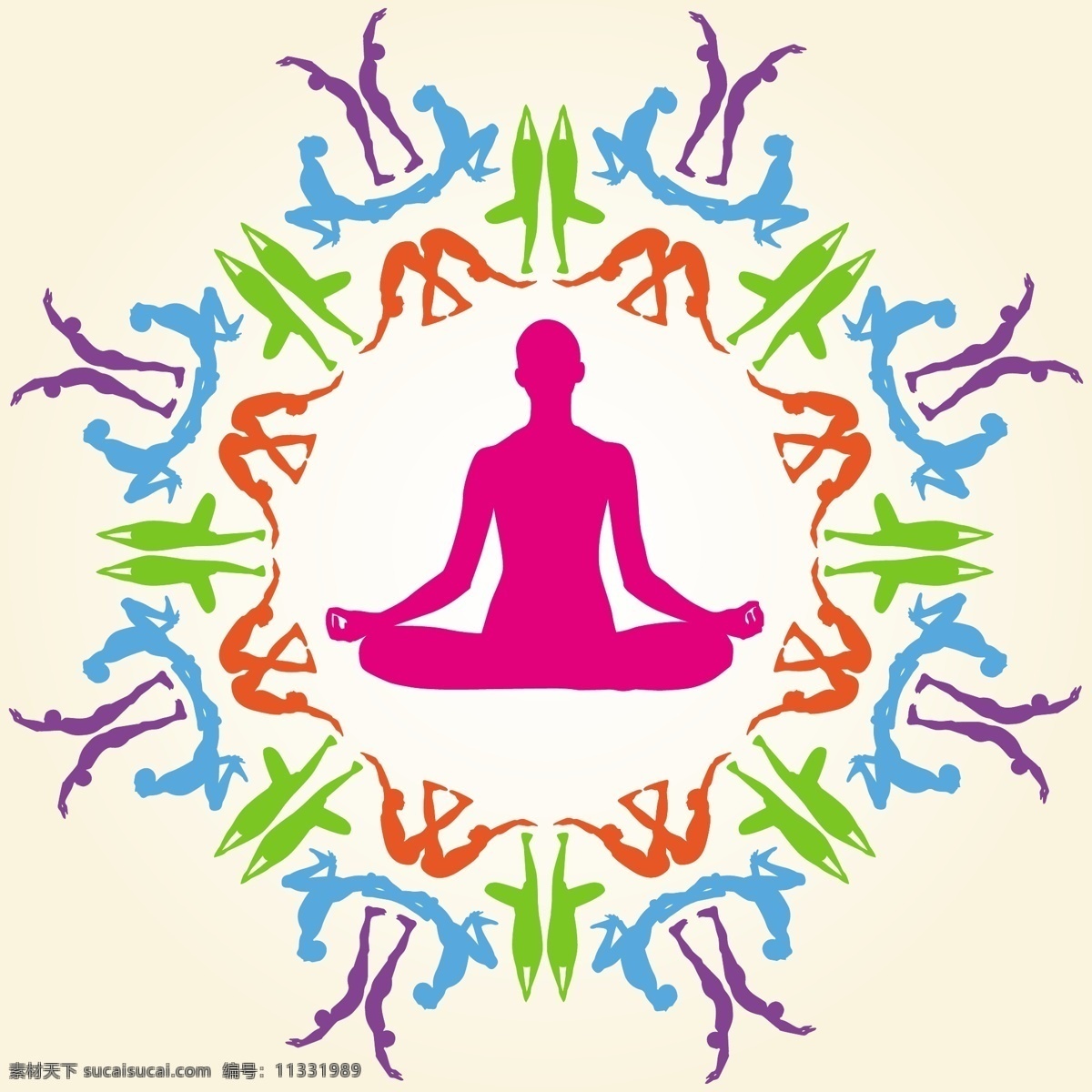 丰富多彩 瑜伽 姿势 剪影 健身 健康 运动 冥想 放松 禅的生活方式 轮廓 位置 白色
