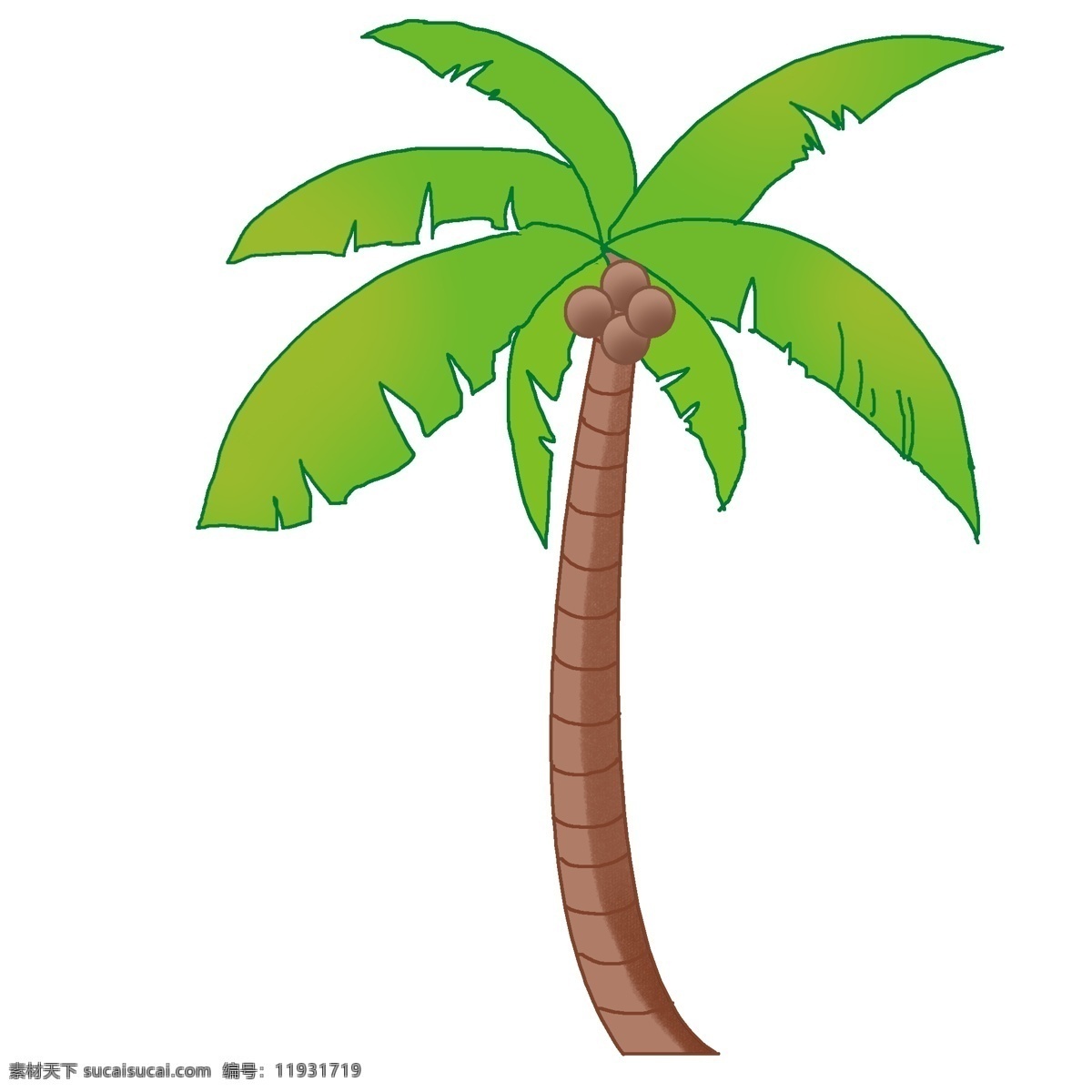 椰树 沙滩 海边 植物 手绘 免抠