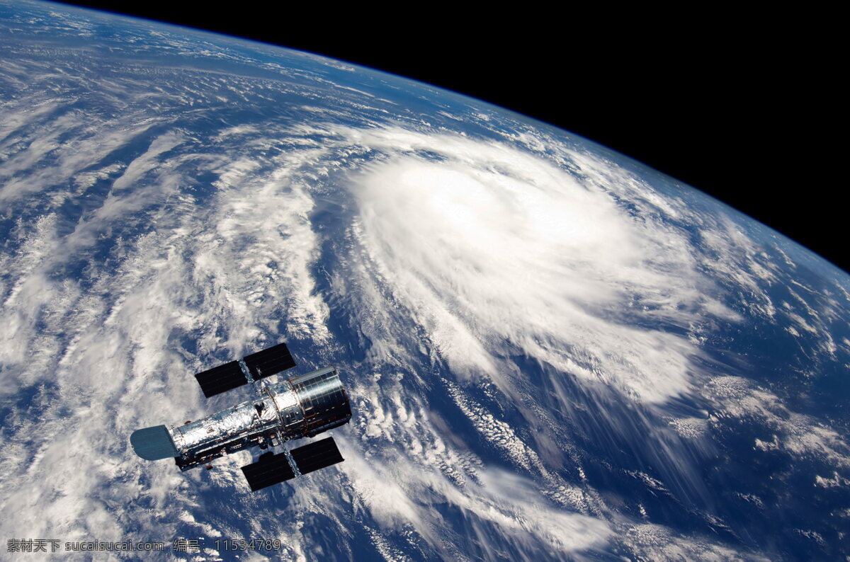 地球 上空 卫星 宇宙卫星 同步卫星 航空 航天 天际 宇宙 星空 浩瀚 星球 鸟瞰 俯瞰 风暴 云团 白云 科幻 现代科技 科学研究