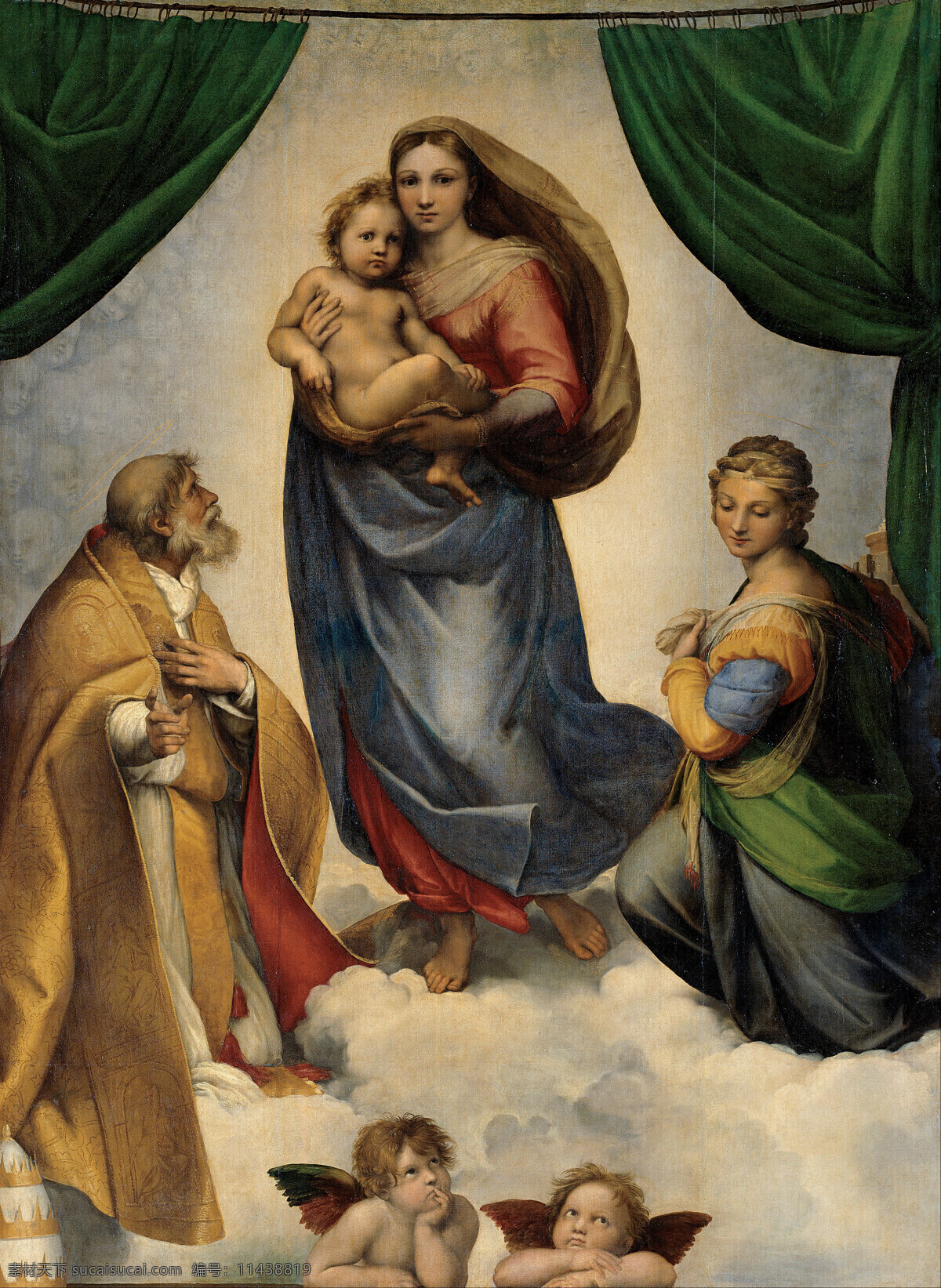 西斯廷圣母 拉斐尔 西斯廷 教堂 圣母 壁画 神父 圣婴 天使 莫大拉 美术绘画 文化艺术