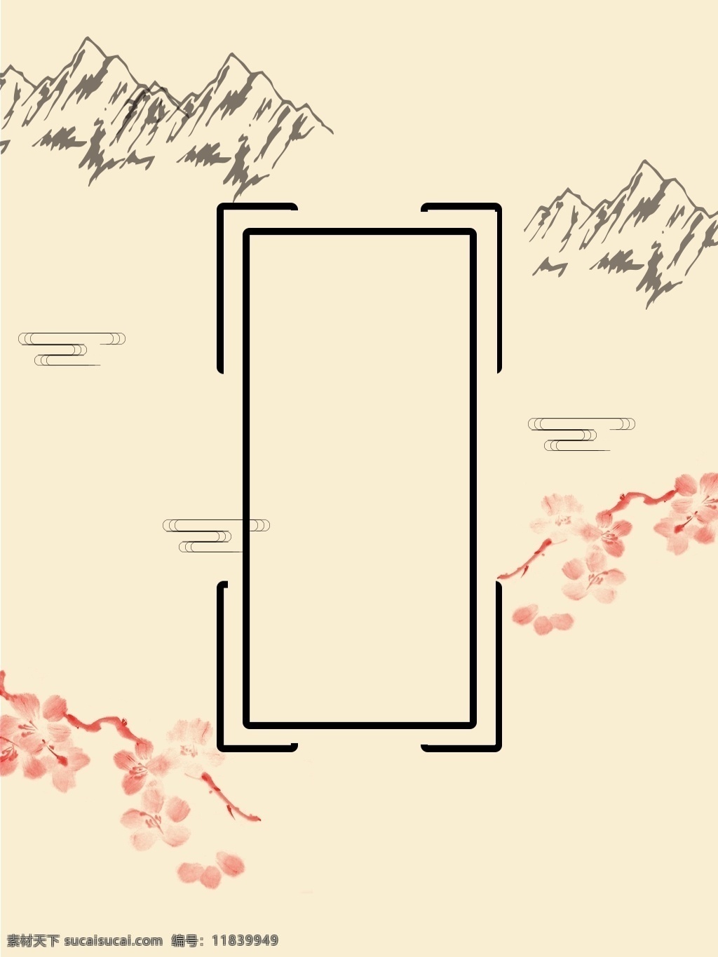 原创 水墨 山水 背景 图 山 梅花