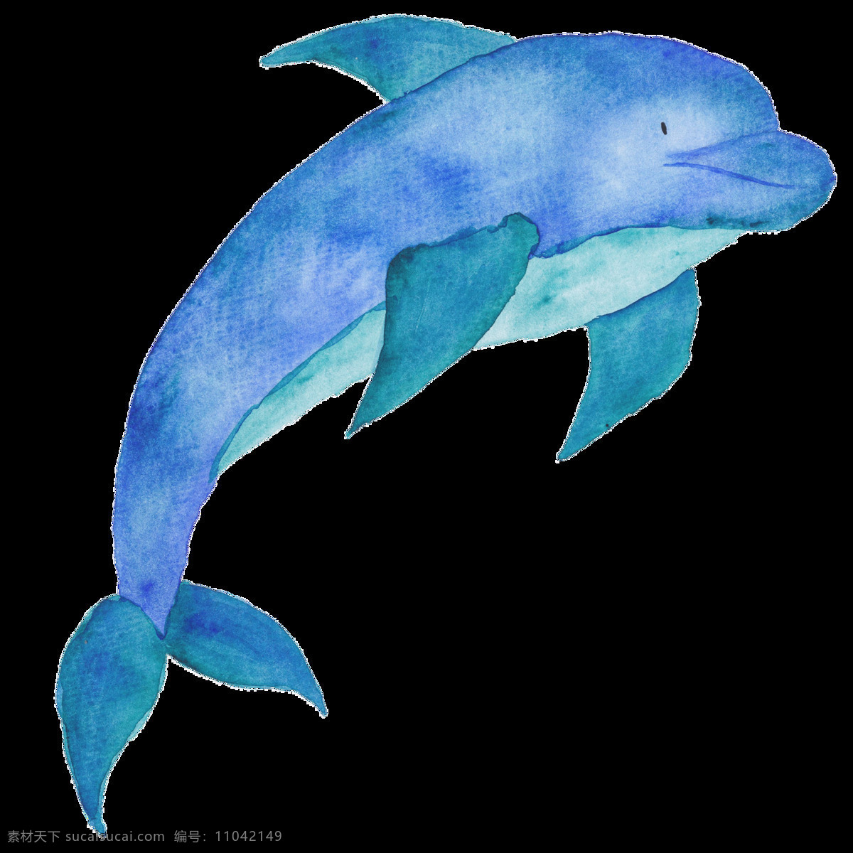 蓝色 手绘 海豚 卡通 水彩 透明素材 免扣素材 装饰图案