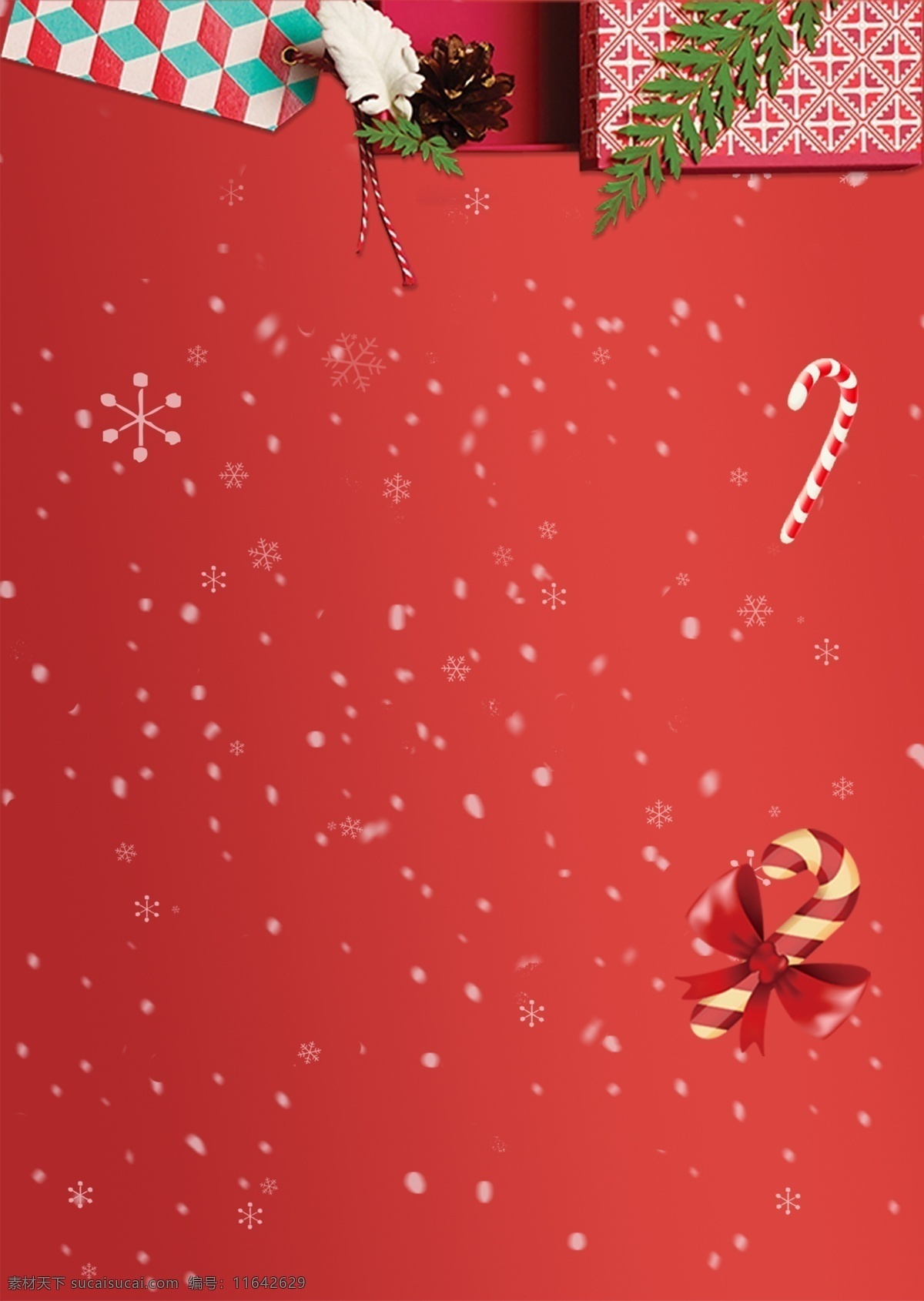 红色 雪花 圣诞节 促销 背景 树叶 蝴蝶结 拐仗 圣诞背景 背景设计 背景展板