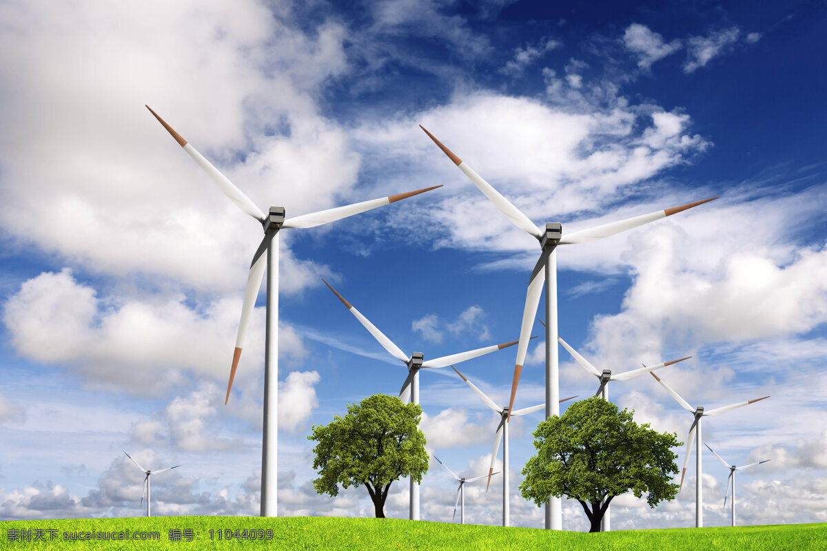 生态 风力 发电 风车 电力风车 风力发电 绿色环保 蓝天 白云 阳光 向日葵 绿叶 大风车 工业生产 现代科技 发电机 自然景观 田园风光