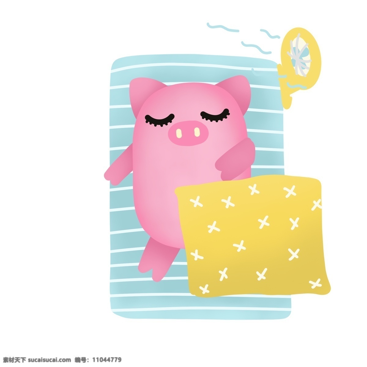 夏日 里 只 睡觉 猪 手绘 可商用 动物 风扇 午睡 粉色