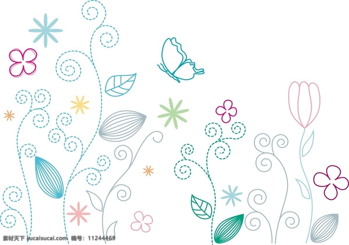 矢量 花纹 蝴蝶 元素 背景 花纹背景 花纹素材 线框花纹 花卉