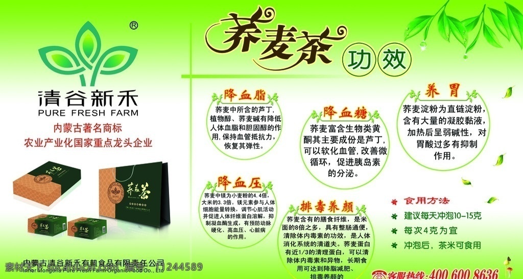 荞麦茶功效 荞麦茶 功效 盒 标 绿色背景 绿叶 展板设计 板报设计 分层 源文件