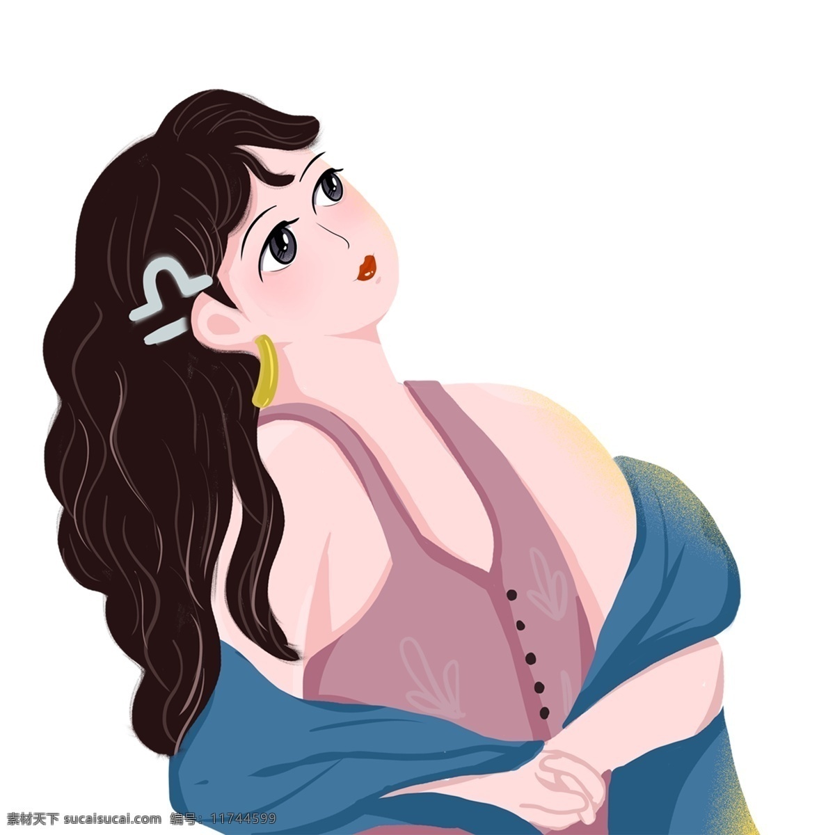手绘 微 胖 天 枰 座 女孩 商用 元素 人物 微胖女孩 插画人物 天秤座女孩 天秤座符号