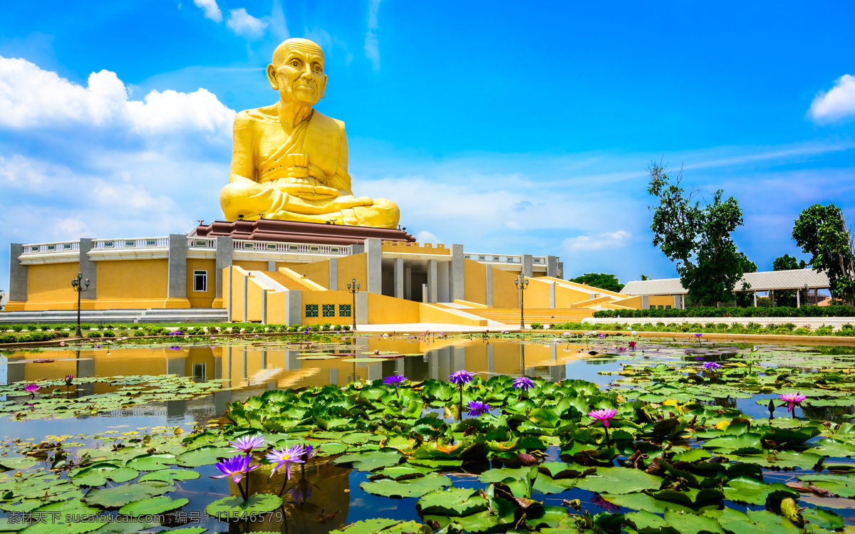荷花 池 佛像 荷花池 菩萨 曼谷寺庙 金佛 泰国风景 旅游风光 美丽风景 美丽景色 美景 建筑设计 环境家居
