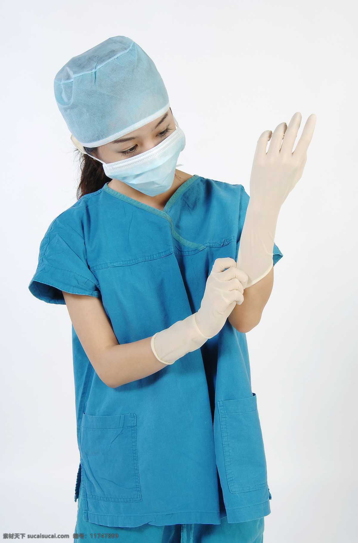 女医生 护士 医生 医疗 蓝色工作服 女性 女人 人物 职业人物 人物图库 高清图片 戴手套 口罩 商务人士 人物图片