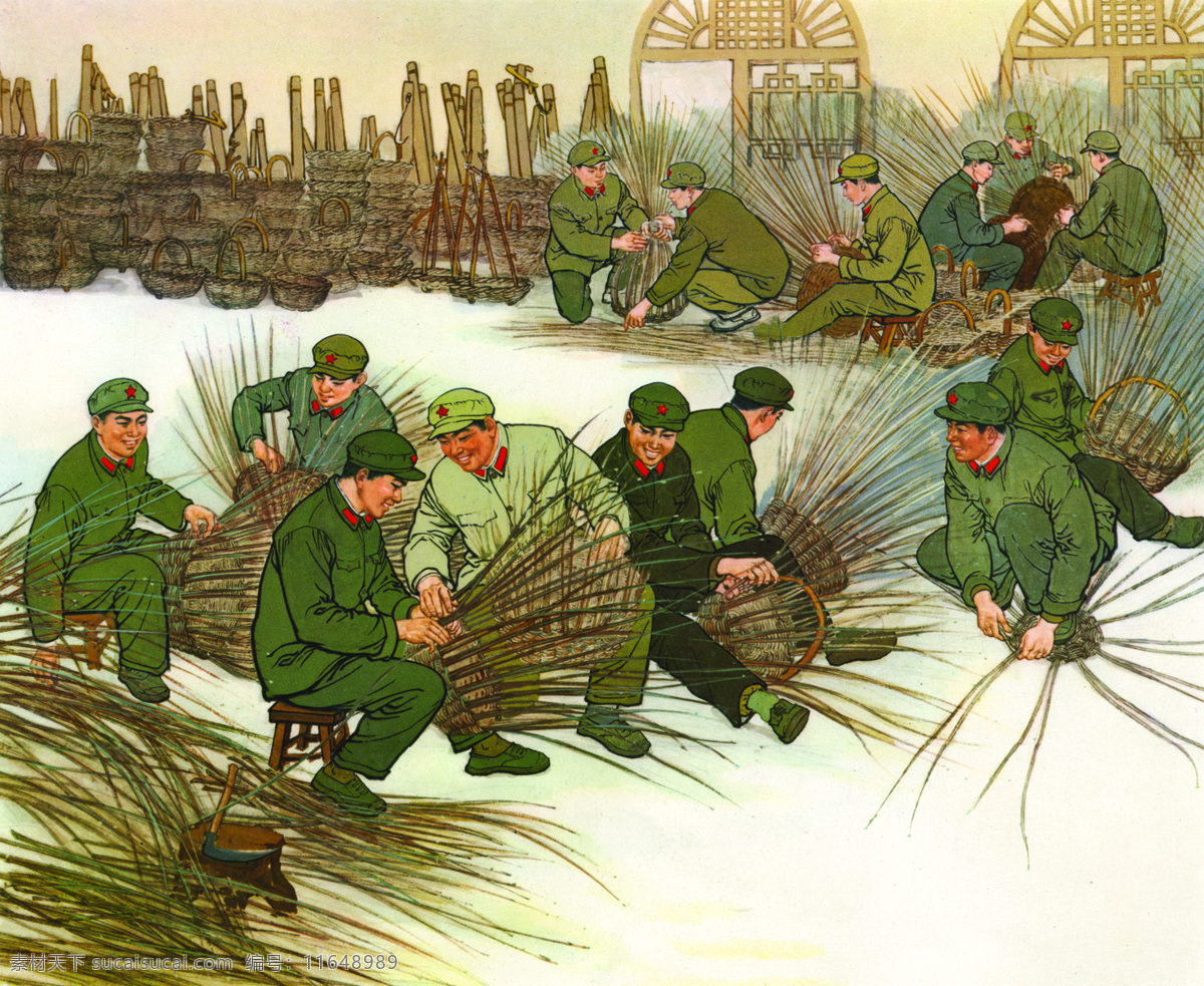 珍藏版 文革 时期 宣传画 编织 部队 劳动 旧海报 其他海报设计