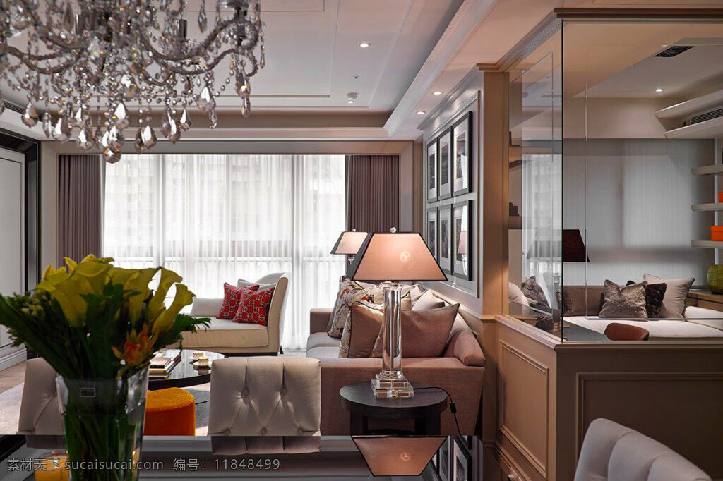 室内 客厅 欧式 现代 装修 效果图 欧式风格 时尚沙发 清新园艺 水晶吊灯 白色集成吊顶
