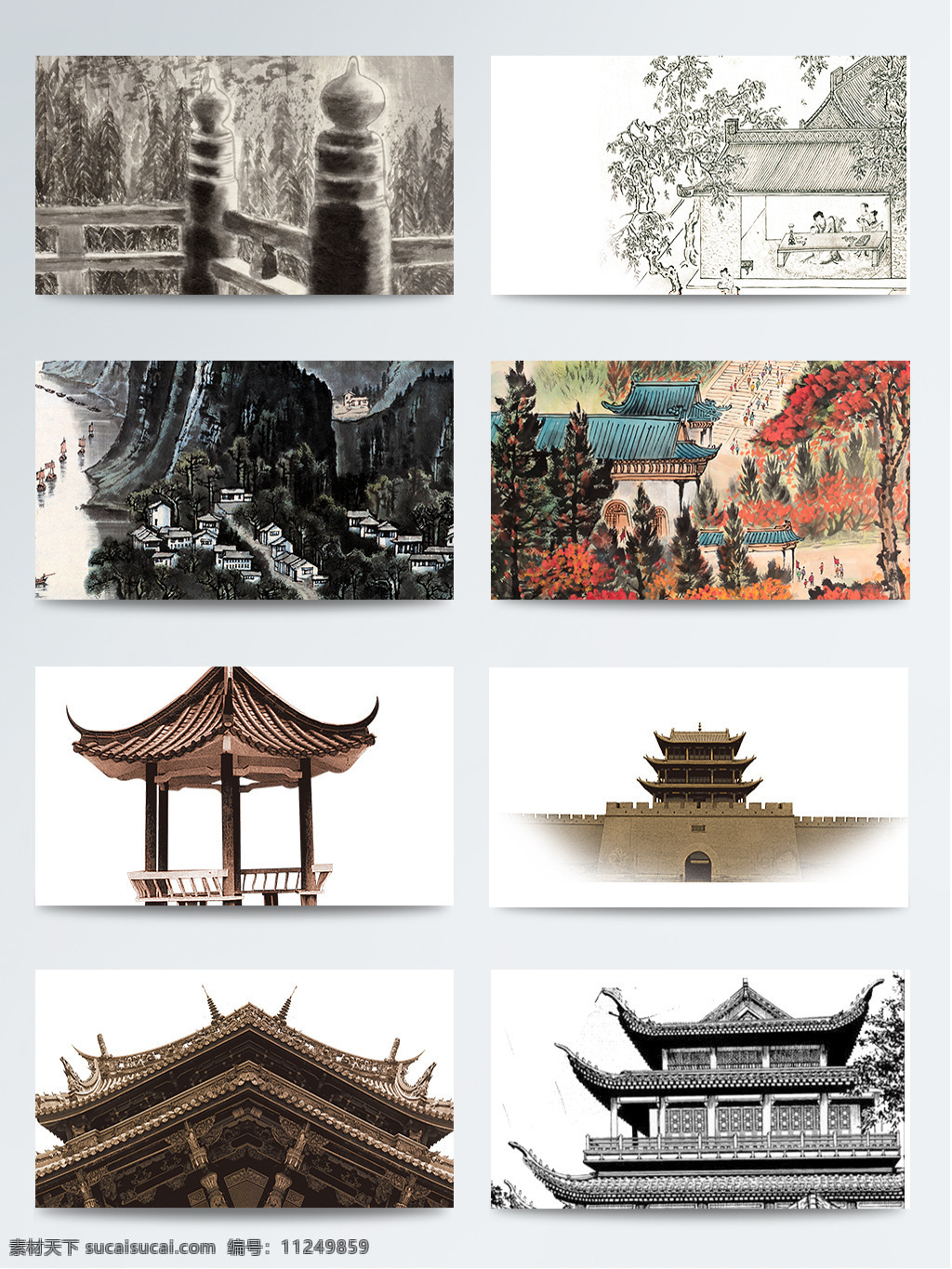 水墨 建筑 图案 传统 古典 古风 国画 配图 中国风