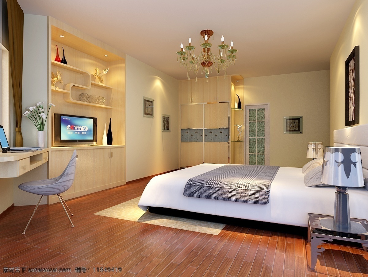 家装卧室模型 3d模型 室内设计 双人床 max 灰色
