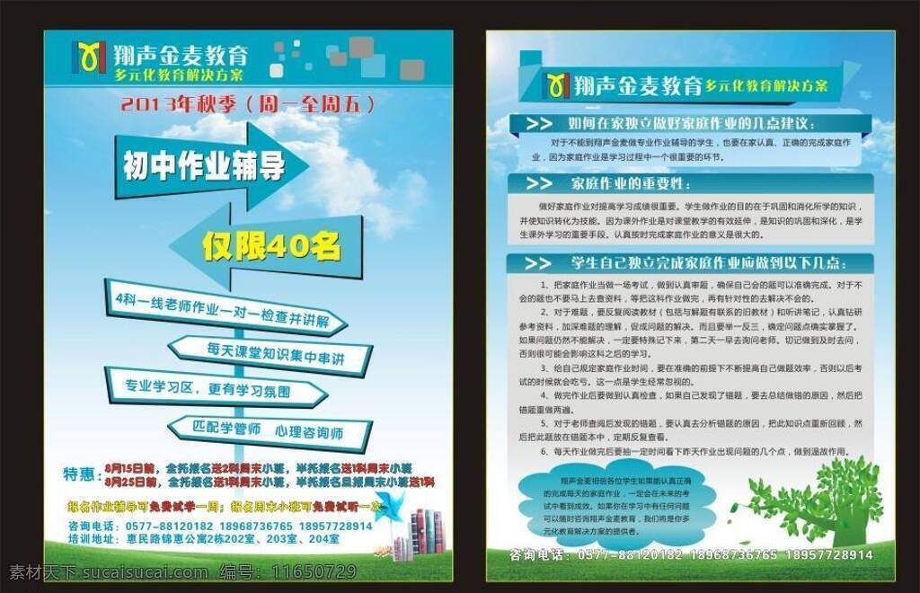 教育 宣传单 dm宣传单 教育宣传单 培训 秋季招生 树 指示路标 初中辅导 矢量 海报 企业文化海报