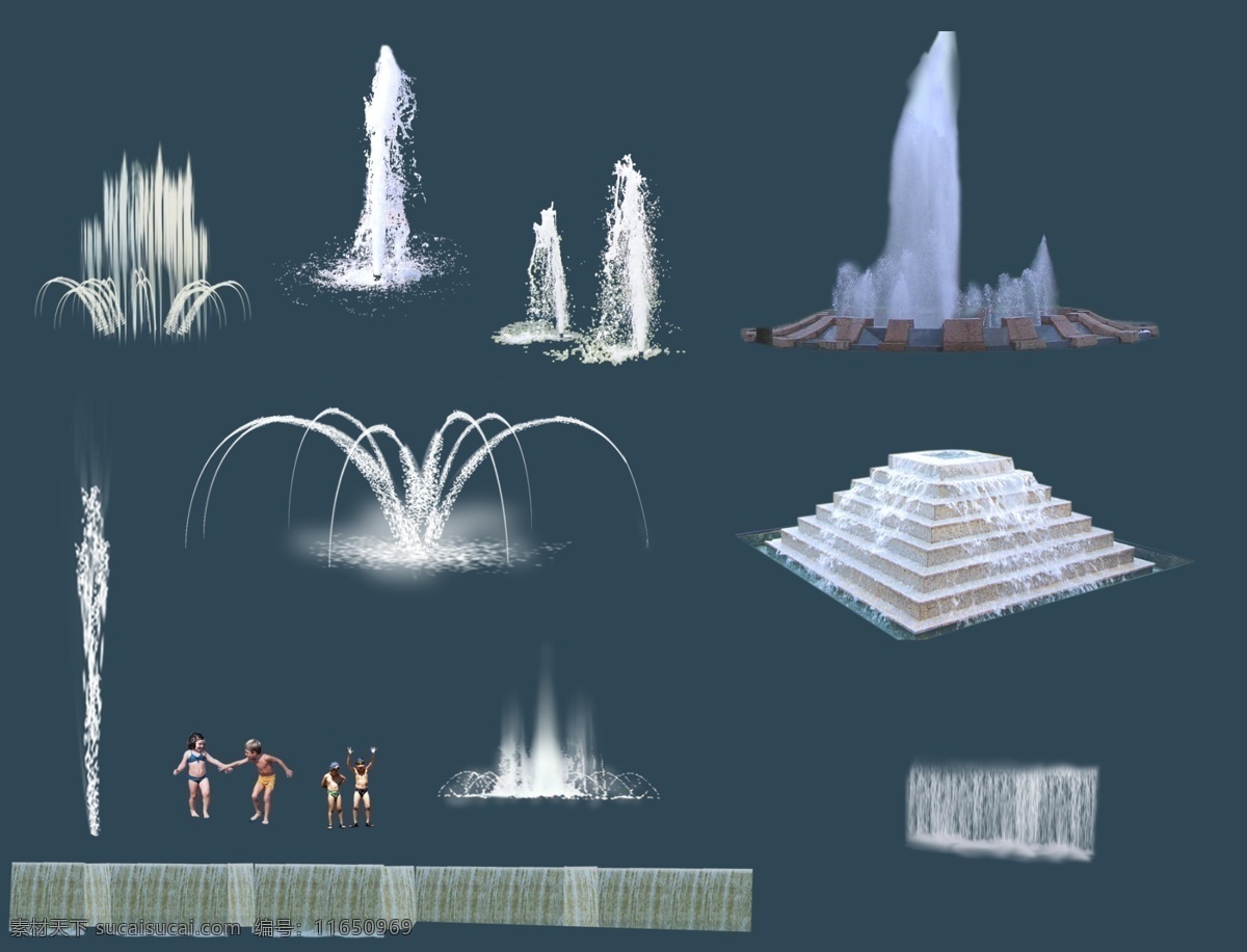 喷泉叠水 喷泉 喷泉图 广场喷泉 景观喷泉 景观 水 石头 池 花园喷泉 建筑表现素材 分层 源文件 景观设计 环境设计
