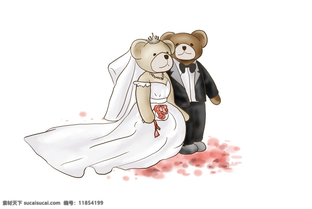 520 手绘 一对 情侣 熊 毛绒玩具 玩具熊 小熊 棕色 布艺 天生一对 玩具 情人节 结婚 婚礼