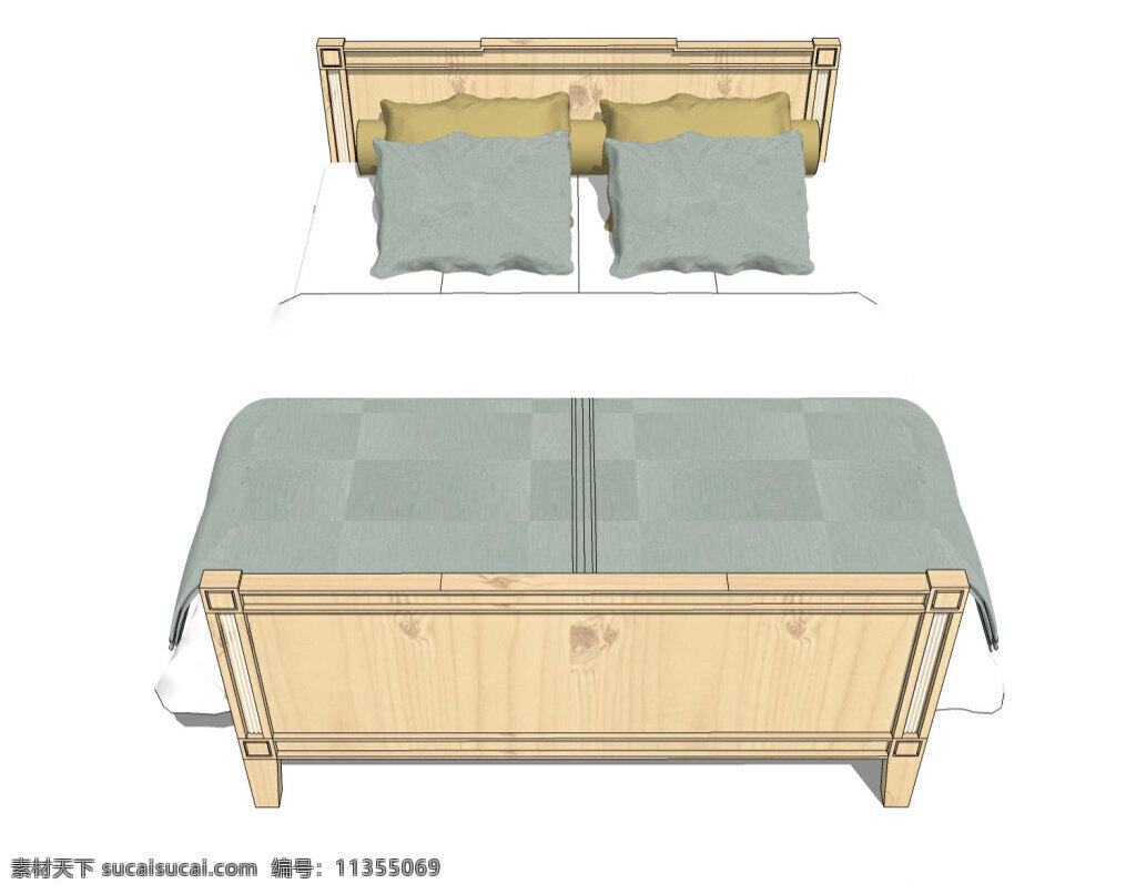 床铺 模型 效果图 木制 木纹 灰色 家居效果图 浅棕色 3d 单体模型