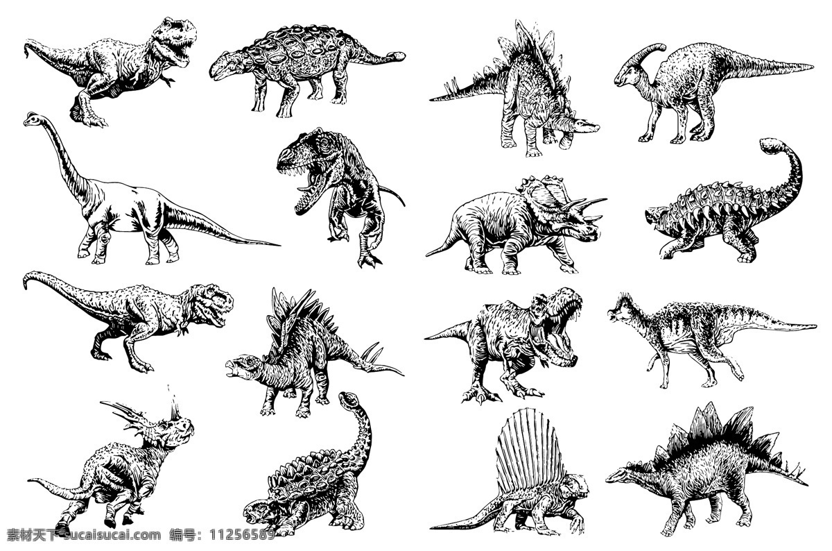 素描恐龙图片 恐龙 手绘恐龙 线条恐龙 数码印花 大牌花