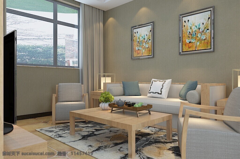 现代 客厅 会客室 装修 效果图 沙发 电视 背景墙 小户型 木质地板