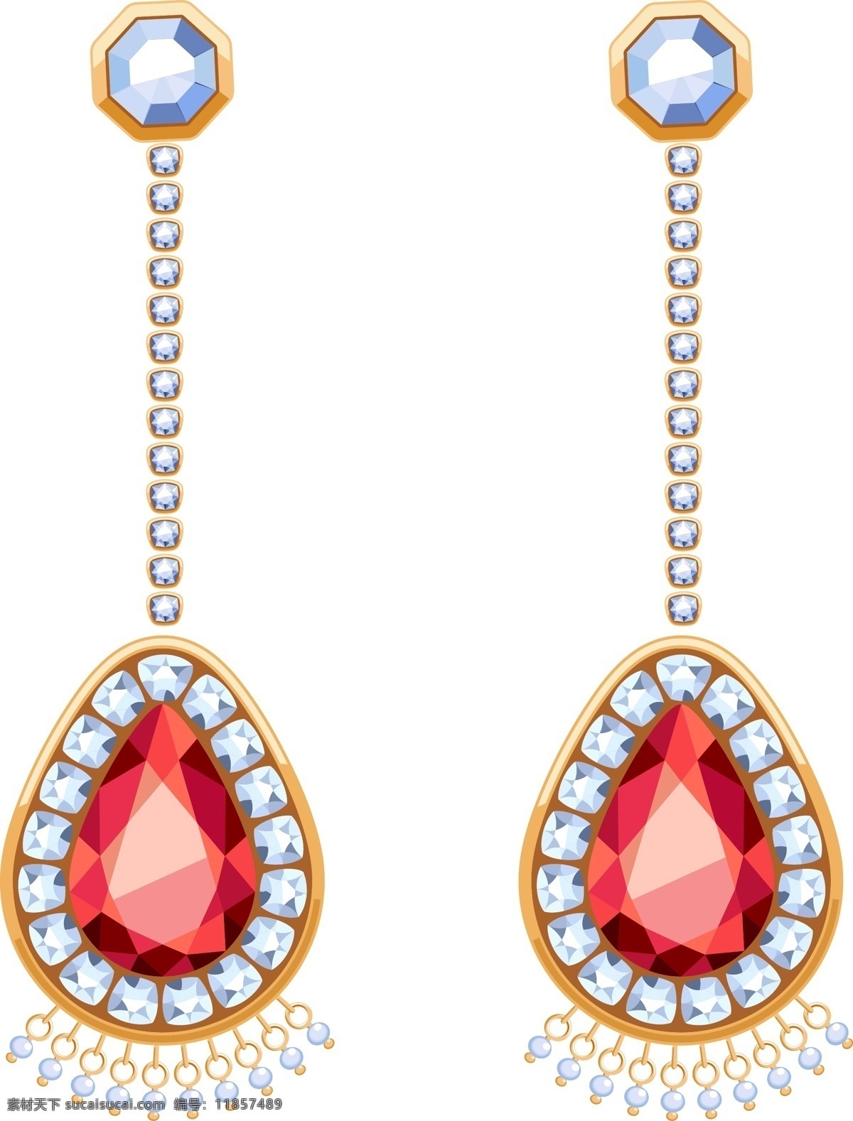 矢量 首饰珠宝 耳钉 装饰设计 元素 首饰 珠宝 装饰 设计元素 耳环 可商用 红宝石