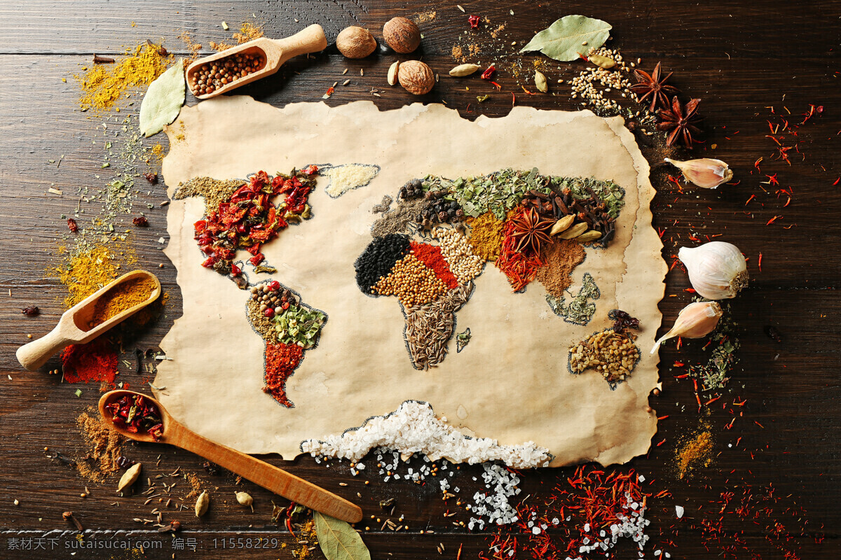 香料 组成 世界地图 调味品 食物原料 食材原料 餐饮美食 美食摄影