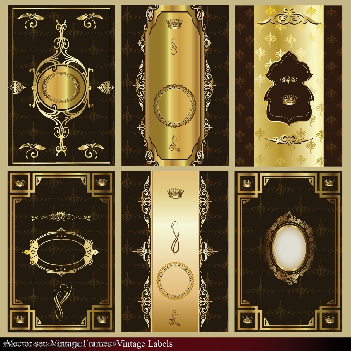 高贵 黄金 边框 装饰 宝石 古典 华丽 皇冠 皇家 镜框 矢量素材 矢量图 花纹花边