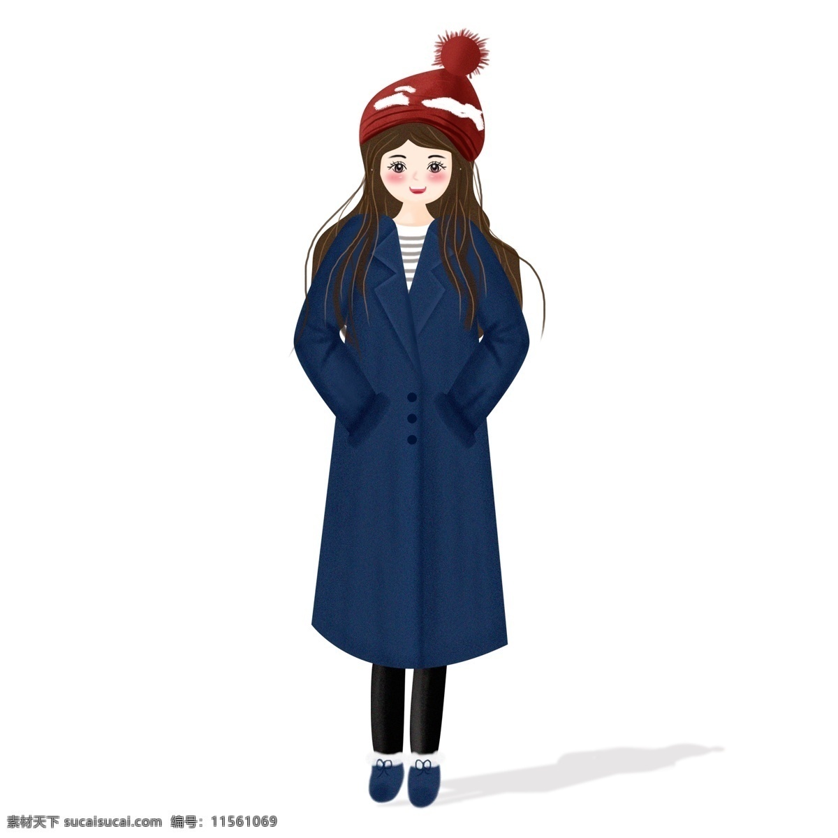 彩绘 穿着 呢子 大衣 女孩 商用 元素 可爱 卡通 韩国 冬季 小清新女生 人物设计