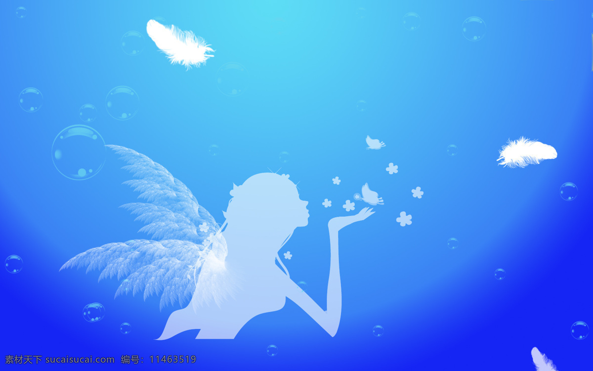 蓝色背景图 背景 蓝色 海 天使 云朵 女孩 翅膀 背景底纹 底纹边框