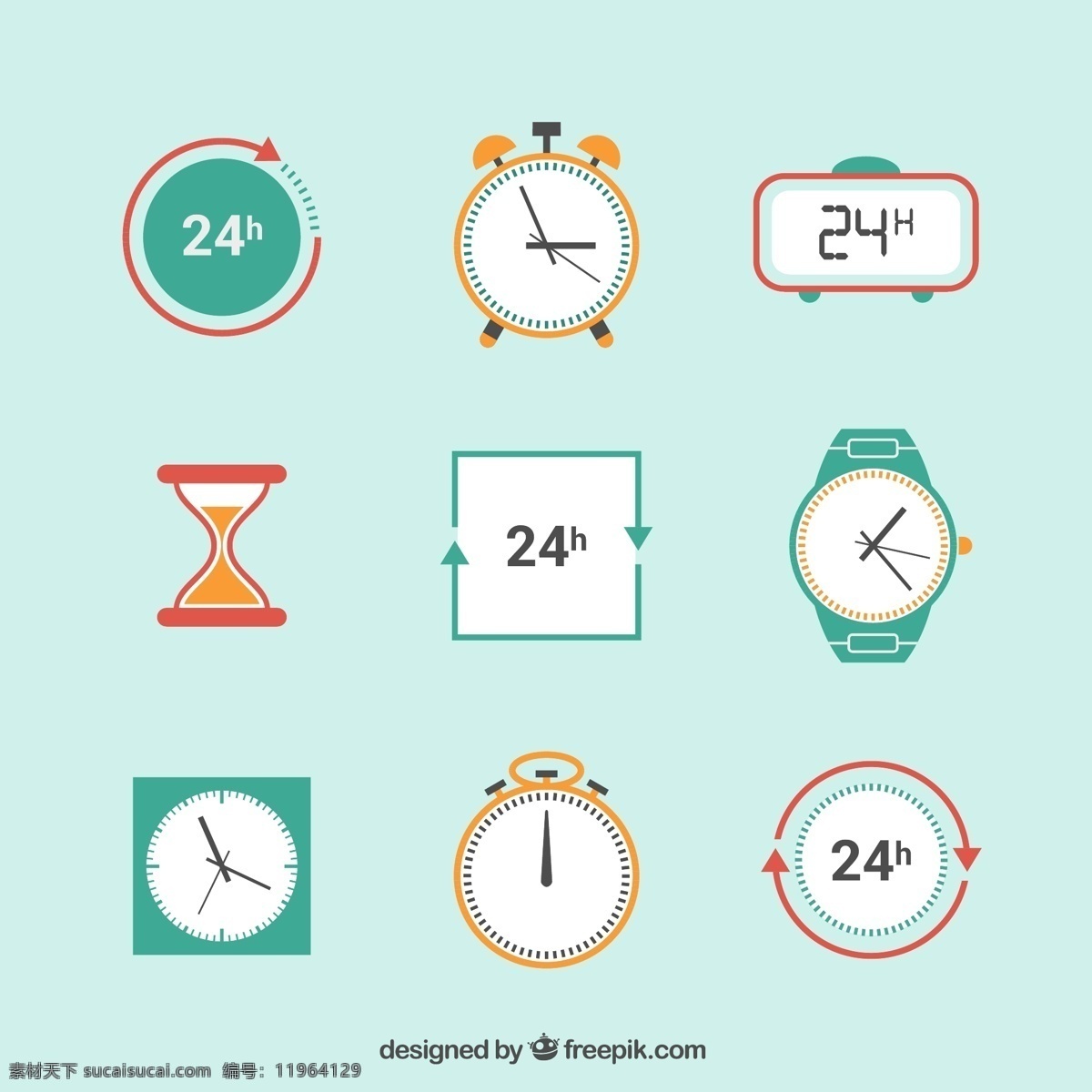 计时器 钟表 图标 标签 时钟 时间 箭头 闹钟 沙漏 手表 挂钟 插画 背景 海报 画册 平面素材